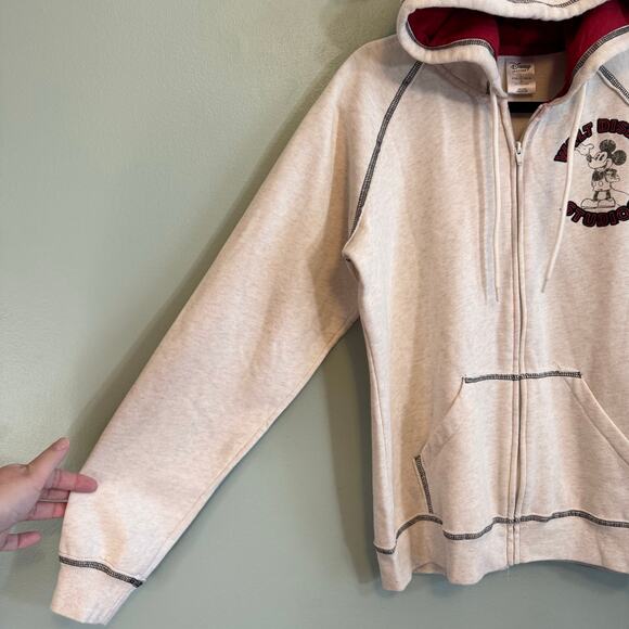 Walt Disney Mickey Mouse Hoodie Adult L White Cream Full Zip Jacket Fleece Lined - Picture 4 of 9